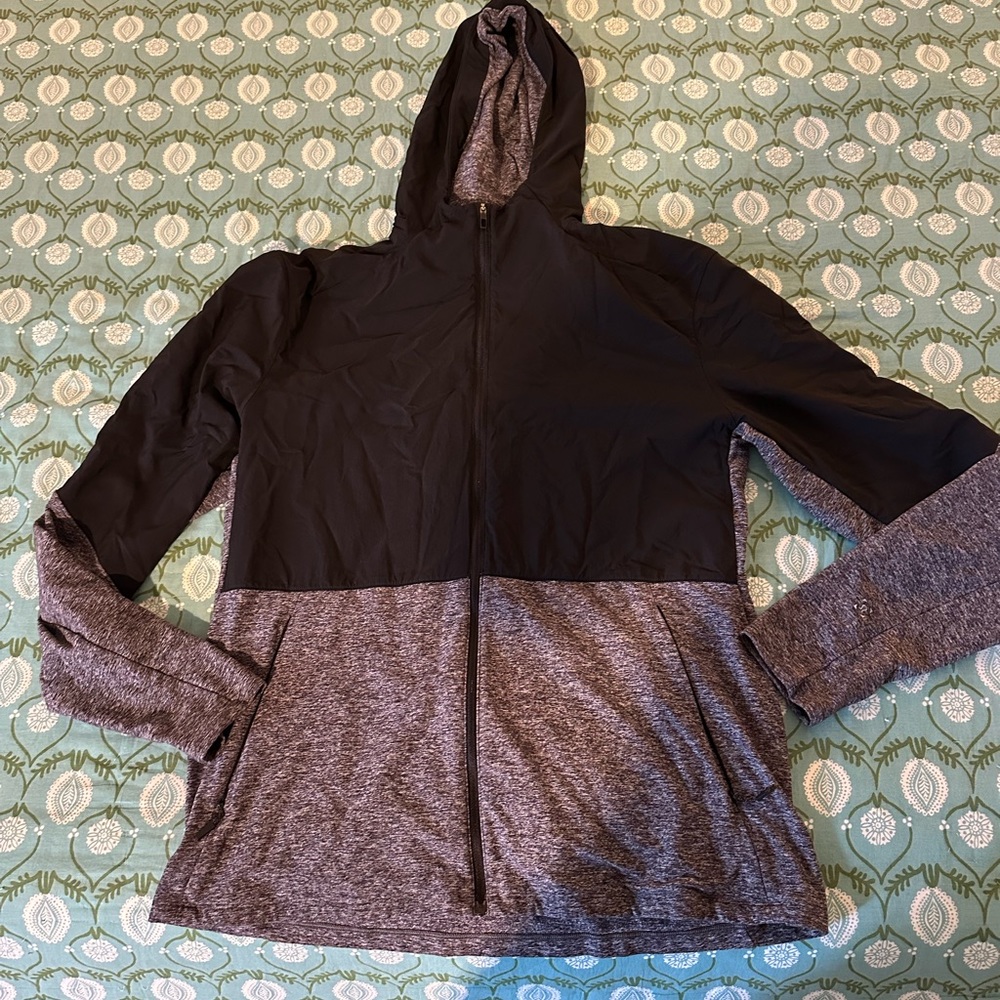Lululemon Full Zip Hoodie, size large, and color is two tone black/gray.